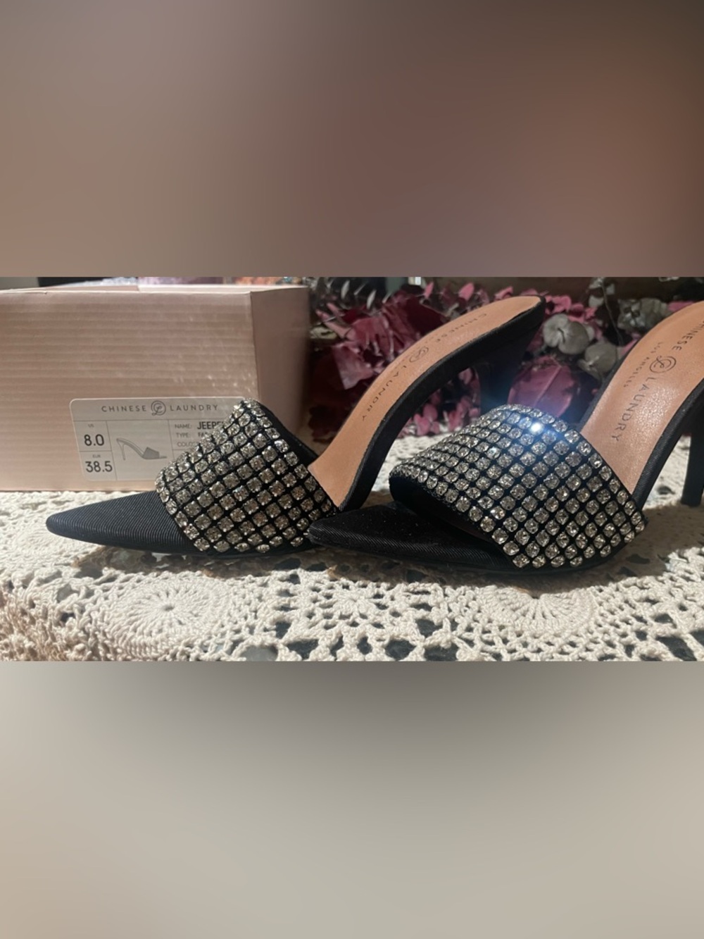 Jeep Black Rhinestone Slide Heels